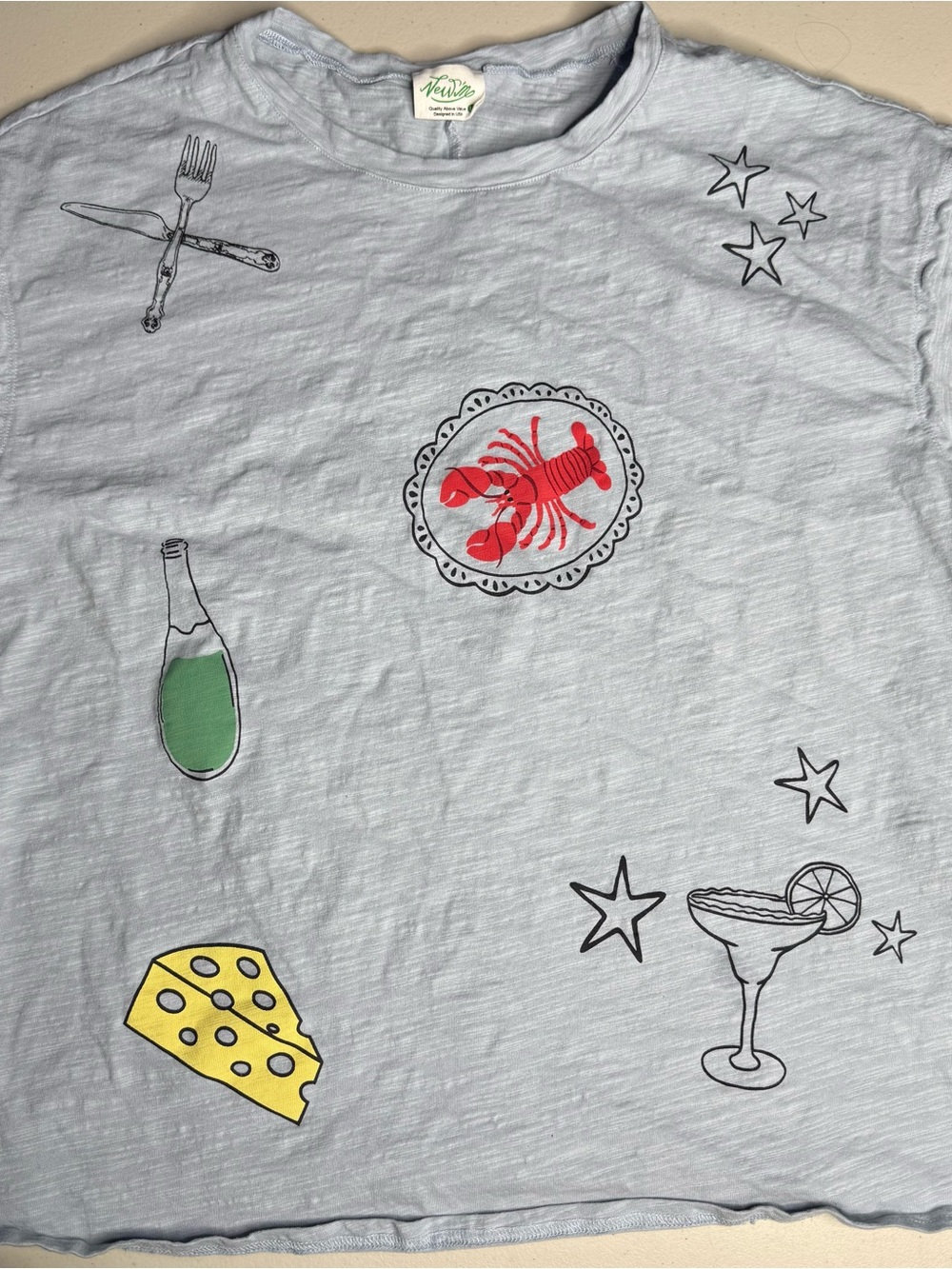 New In Brand Women’s Size Large Blue Food Cocktail Graphic Slub T-Shirt